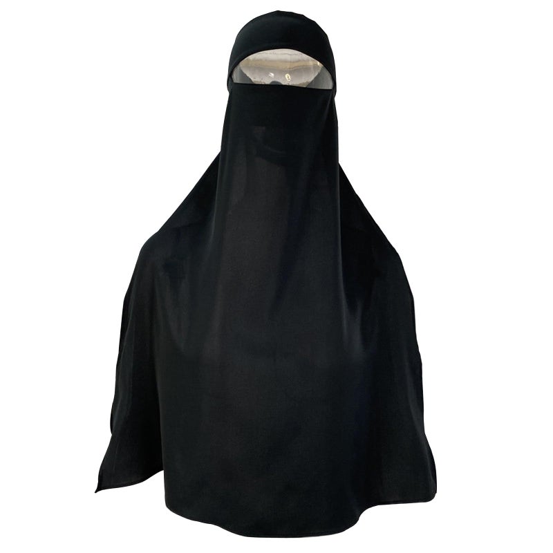 Clobeau Muslim Women Full Face Niqab Veil Saudi Style Single Layer Niqab Face Veil for Hijab, 27" Long, Tie Back, One Piece (Black) - Image 4