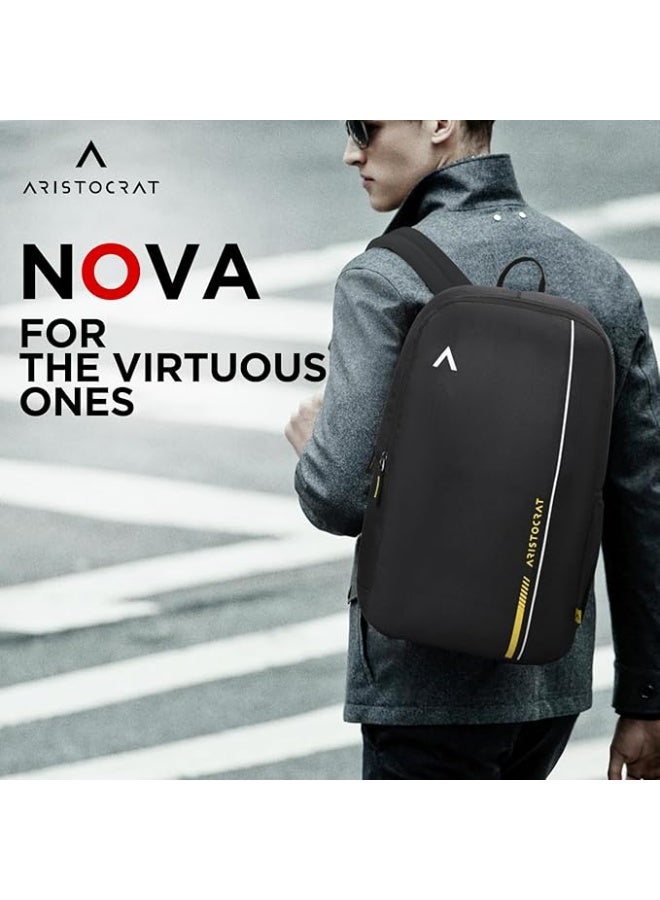 أرستوكرات حقيبة ظهر أريستوكرات نوفا للكمبيوتر المحمول سعة 15 لترًا للرجال والنساء مع جيب للزجاجة | أحزمة كتف مبطنة، جيوب متعددة | حقيبة سفر وجامعة | أسود داكن - Image 2