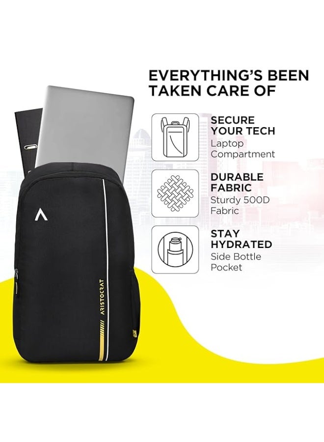 أرستوكرات حقيبة ظهر أريستوكرات نوفا للكمبيوتر المحمول سعة 15 لترًا للرجال والنساء مع جيب للزجاجة | أحزمة كتف مبطنة، جيوب متعددة | حقيبة سفر وجامعة | أسود داكن - Image 4