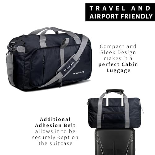 TRAVALATE 50L Foldable Travel Polyester Duffle Bag With Separate Shoe Compartment And Adjustable Shoulder Strap| Water And Tear Resistant Overnight Bag For Men & Women Black, 25.4 Cm - Image 5