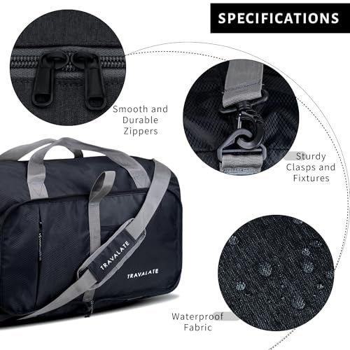 TRAVALATE 50L Foldable Travel Polyester Duffle Bag With Separate Shoe Compartment And Adjustable Shoulder Strap| Water And Tear Resistant Overnight Bag For Men & Women Black, 25.4 Cm - Image 4