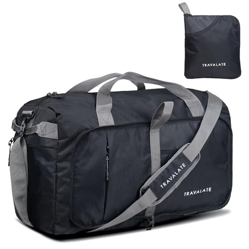 TRAVALATE 50L Foldable Travel Polyester Duffle Bag With Separate Shoe Compartment And Adjustable Shoulder Strap| Water And Tear Resistant Overnight Bag For Men & Women Black, 25.4 Cm - Image 1