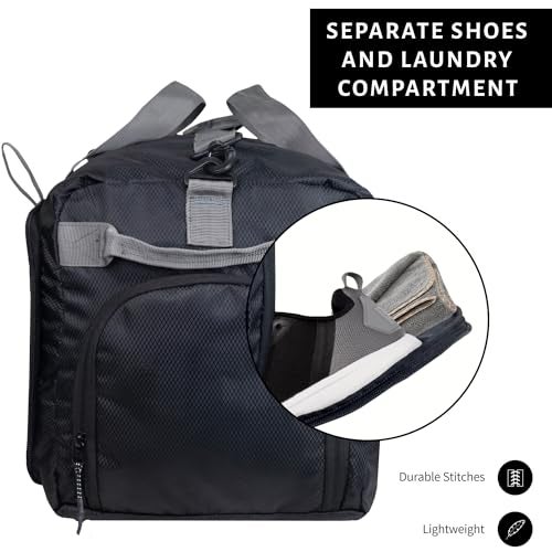 TRAVALATE 50L Foldable Travel Polyester Duffle Bag With Separate Shoe Compartment And Adjustable Shoulder Strap| Water And Tear Resistant Overnight Bag For Men & Women Black, 25.4 Cm - Image 3