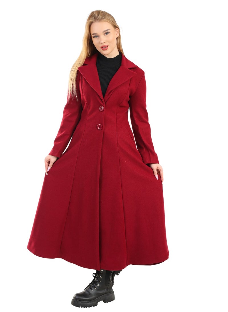 Setr - Long Women Wool Coat - Burgundy - Image 1