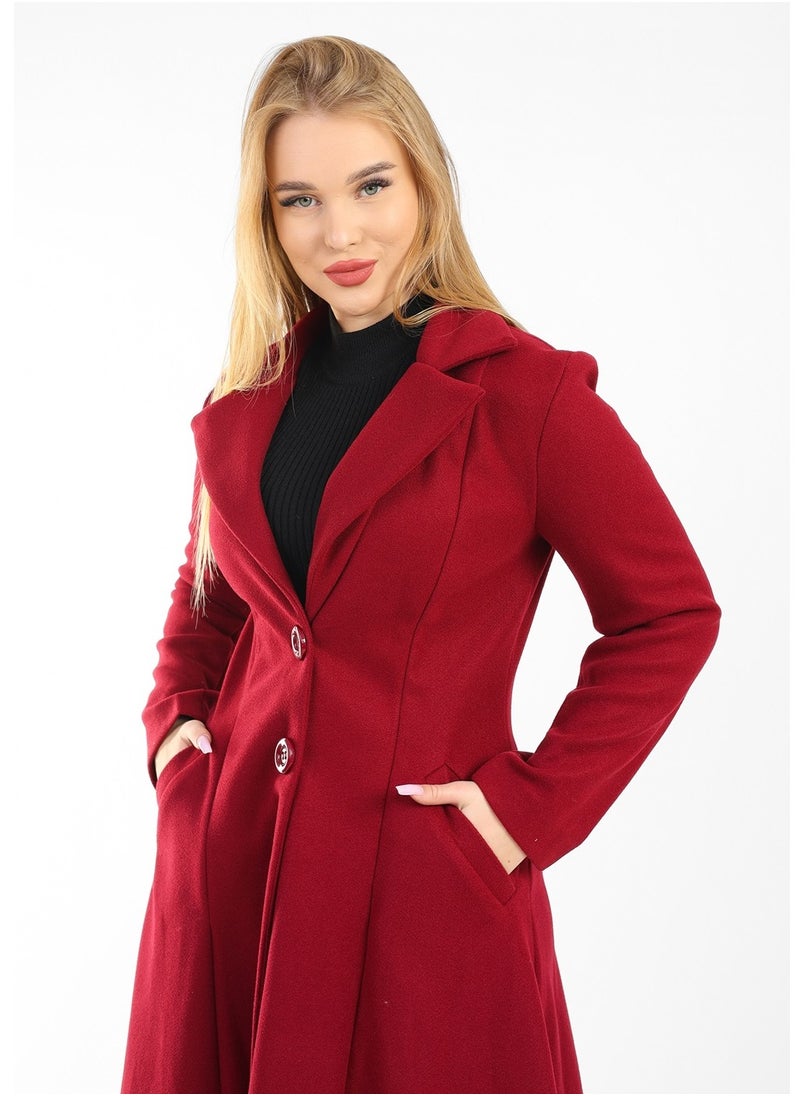 Setr - Long Women Wool Coat - Burgundy - Image 1