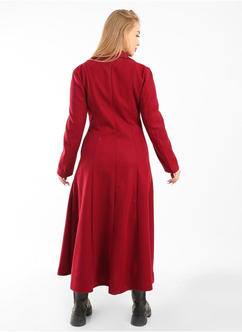 Setr - Long Women Wool Coat - Burgundy - Image 1