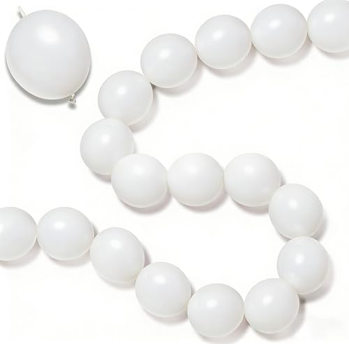JUSTOTRY Link Balloons 12 Inch 100 Pcs Quick Link Balloon Latex Linking Balloons Connected Linkable Balloon Birthday Wedding Party DecorationsWhite - Image 1