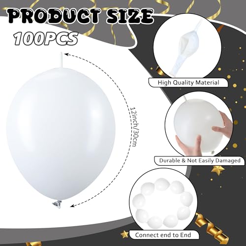 JUSTOTRY Link Balloons 12 Inch 100 Pcs Quick Link Balloon Latex Linking Balloons Connected Linkable Balloon Birthday Wedding Party DecorationsWhite - Image 5