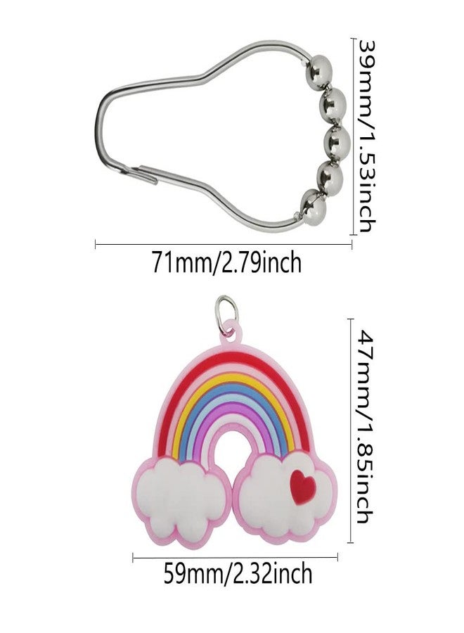 N.C Decorative Rainbow Shower Curtain Hooks for Kids Bathroom - Rust-Proof Metal Stainless Steel Curtain Rings Set of 12 Fairy Fantasy Resin Rainbow Cloud Heart Kids Dormitory Bathroom Decor - Image 2