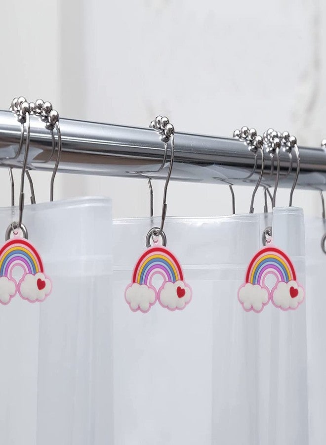 N.C Decorative Rainbow Shower Curtain Hooks for Kids Bathroom - Rust-Proof Metal Stainless Steel Curtain Rings Set of 12 Fairy Fantasy Resin Rainbow Cloud Heart Kids Dormitory Bathroom Decor - Image 4