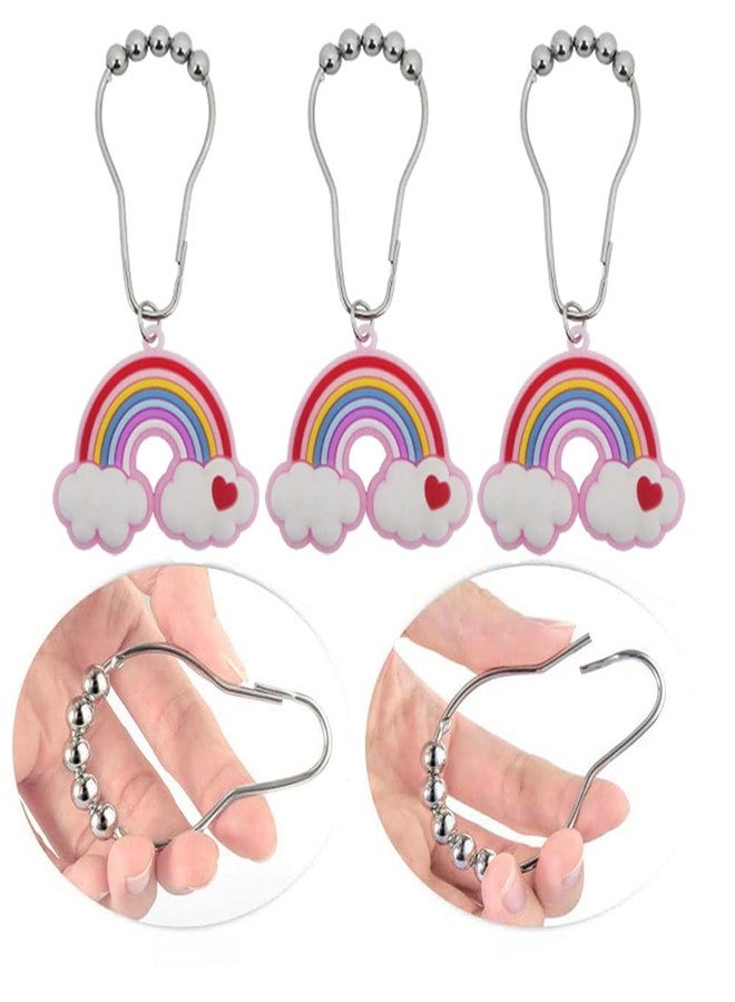 N.C Decorative Rainbow Shower Curtain Hooks for Kids Bathroom - Rust-Proof Metal Stainless Steel Curtain Rings Set of 12 Fairy Fantasy Resin Rainbow Cloud Heart Kids Dormitory Bathroom Decor - Image 3