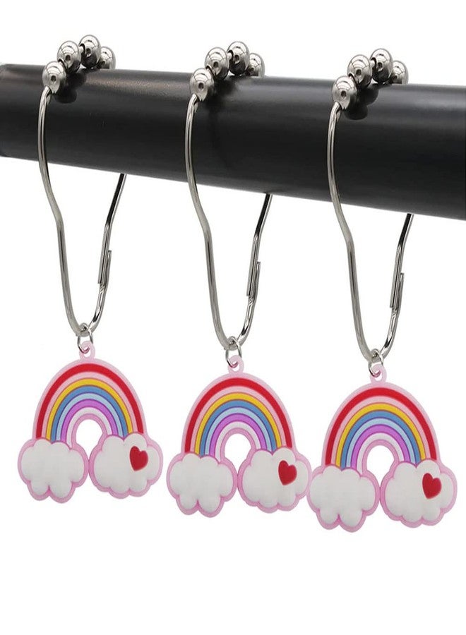 N.C Decorative Rainbow Shower Curtain Hooks for Kids Bathroom - Rust-Proof Metal Stainless Steel Curtain Rings Set of 12 Fairy Fantasy Resin Rainbow Cloud Heart Kids Dormitory Bathroom Decor - Image 1