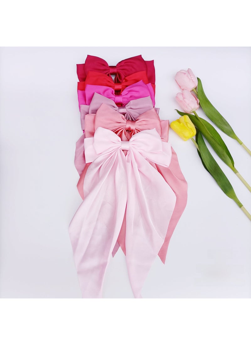 Generic Butterfly Bow Hair Clip Vintage Large Ribbon Pink series 6-piece set (wine red, red, rose red, lotus root starch, tender powder, watermelon red)