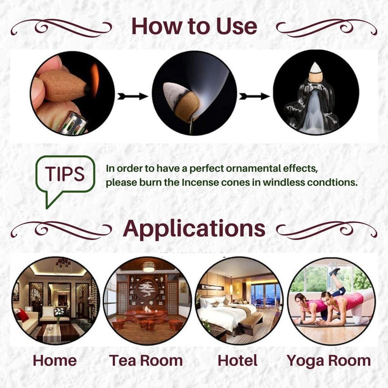 ND Fashion Beautiful Fountain Cones Dhoop Agarbattis Backflow Cones Waterfall Smoke Incense for puja and maditation Flavour Scented Back Flow Smoke Cone for Fragrance (Pack of -60) - Image 3