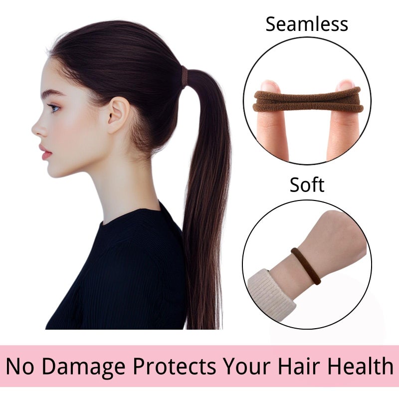 LuSeren 120 Pcs No Damage Hair Ties for Thick Hair, Large Soft Seamless Nylon Hair Elastics for Women, Ponytail Holders, Hair Accessories â€“ brown - Image 4