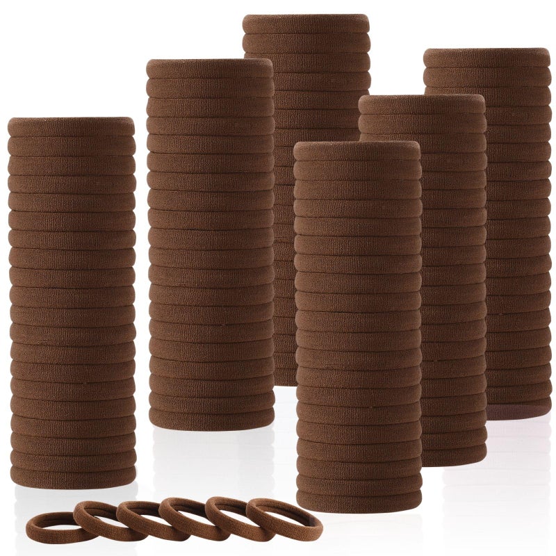 LuSeren 120 Pcs No Damage Hair Ties for Thick Hair, Large Soft Seamless Nylon Hair Elastics for Women, Ponytail Holders, Hair Accessories â€“ brown - Image 1