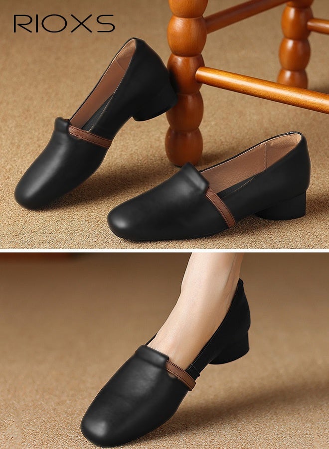 RIOXS Women's Mary Jane, British Style Mary Jane Shoes for Women, Closed Square Toe Low Heel Loafers, Slip-on Ballet Shoes, Elegant Dressy Shoes for Ladies, Anti-slip Walking Shoes, Lightweight Work Shoes, Comfort Versatile Penny Loafers, Flats for Wedding Casual or Daily Wear, Classic Black Footwear - Image 5