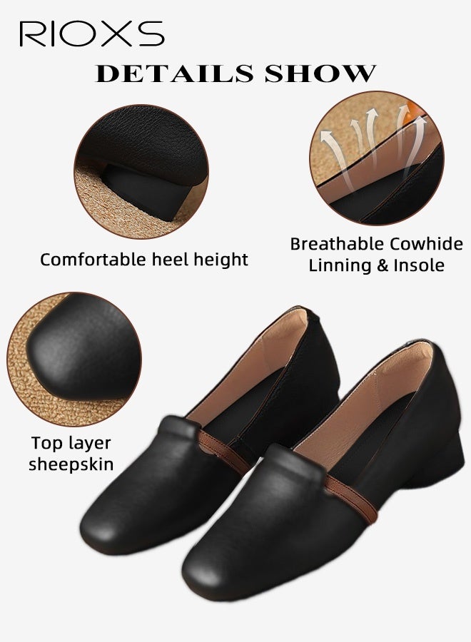 RIOXS Women's Mary Jane, British Style Mary Jane Shoes for Women, Closed Square Toe Low Heel Loafers, Slip-on Ballet Shoes, Elegant Dressy Shoes for Ladies, Anti-slip Walking Shoes, Lightweight Work Shoes, Comfort Versatile Penny Loafers, Flats for Wedding Casual or Daily Wear, Classic Black Footwear - Image 3