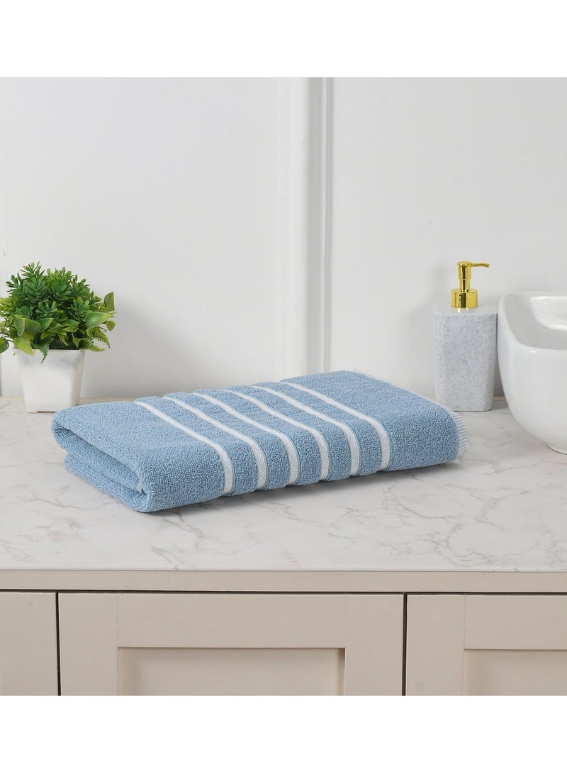 AURIO Premium 100% Cotton Bath Towel Set of 2 – Large 70x140 cm Ultra-Absorbent Plush Body Towels with Nautical Six-Stripe Dobby Border – Elegant Luxury Collection - Image 2