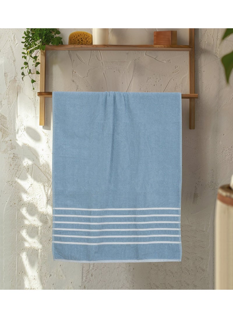AURIO Premium 100% Cotton Bath Towel Set of 2 – Large 70x140 cm Ultra-Absorbent Plush Body Towels with Nautical Six-Stripe Dobby Border – Elegant Luxury Collection - Image 4