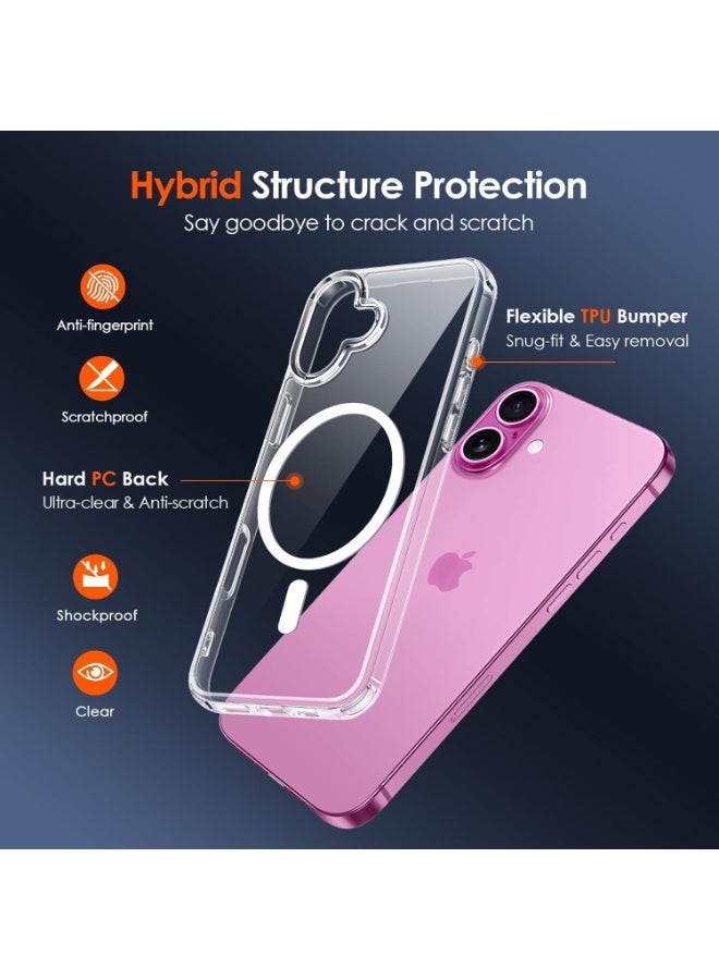 جراب  iPhone 16 Plus مغناطيسي شفاف لهاتف iPhone 16 Plus جراب مضاد للصفرة والحماية العسكرية ومضاد للصدمات ومضاد للخدش شفاف - Image 3