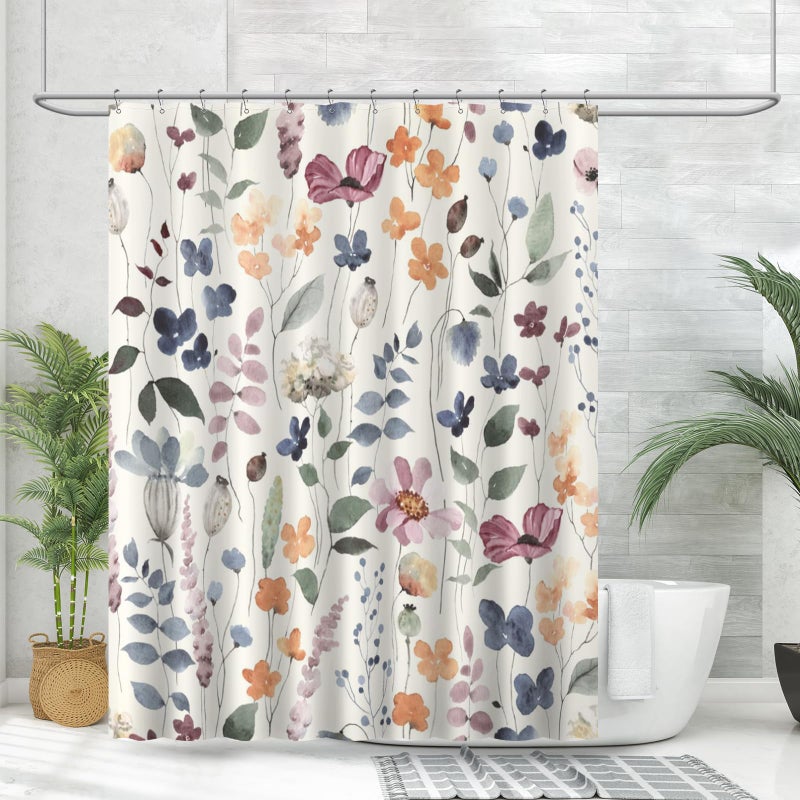 Amaredom Ink Floral Shower Curtain, Colorful Flower Shower Curtain for Bathroom, Waterproof Fabric Shower Curtain Set, Bathroom Decoration with 12 Hooks 72x72 Inches - Image 1