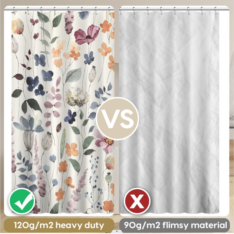 Amaredom Ink Floral Shower Curtain, Colorful Flower Shower Curtain for Bathroom, Waterproof Fabric Shower Curtain Set, Bathroom Decoration with 12 Hooks 72x72 Inches - Image 2