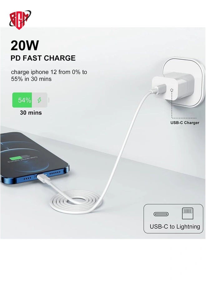 BGM 20W Wall Charger Plug Block with USB C to Lightning Cable Cord 2M, iPhone 14 Charging Block Power Adapter Cube for iPhone 14 Pro Max/13 Pro/12 Mini/11,iPad  - Image 4