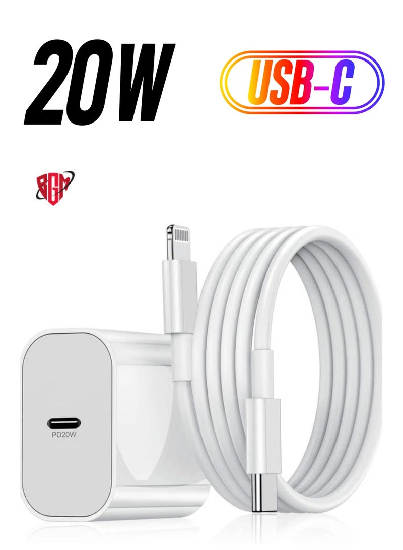 BGM 20W Wall Charger Plug Block with USB C to Lightning Cable Cord 2M, iPhone 14 Charging Block Power Adapter Cube for iPhone 14 Pro Max/13 Pro/12 Mini/11,iPad  - Image 1