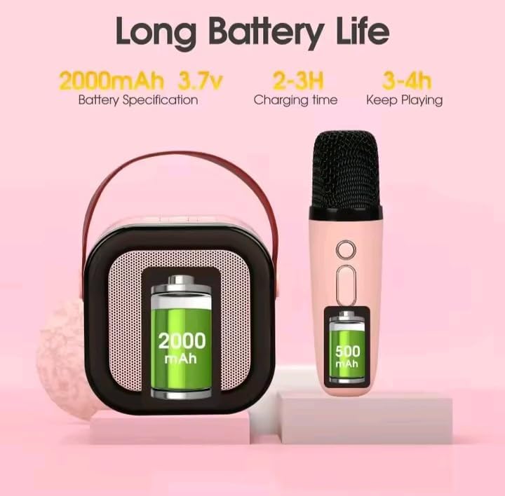 Mini Karaoke Machine for Kids & Adults, Portable Mini Bluetooth Speaker with Wireless Microphone, Most Popular Birthday Gifts Toys for Girls 3, 4, 5, 6, 7, 8, 9, 10, 11, 12+Year Old (lightpink) - Image 2