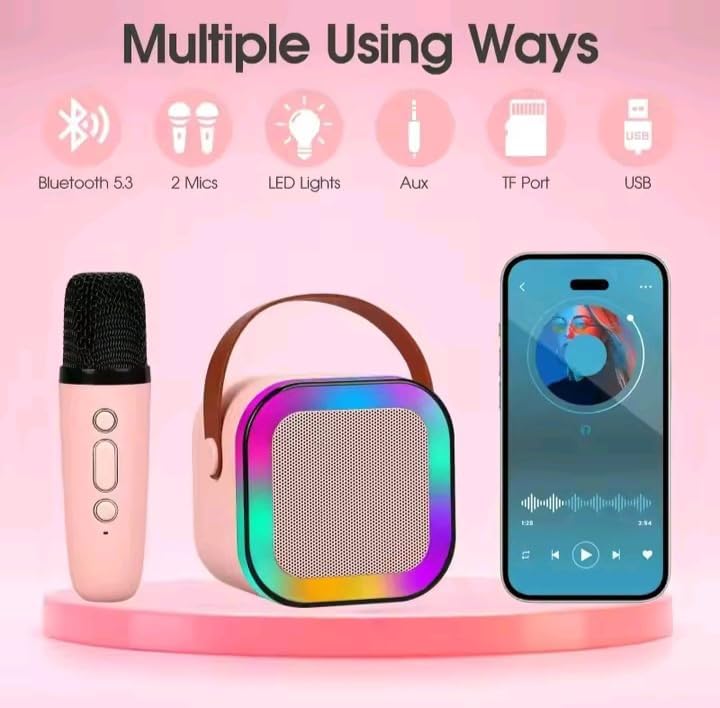 Mini Karaoke Machine for Kids & Adults, Portable Mini Bluetooth Speaker with Wireless Microphone, Most Popular Birthday Gifts Toys for Girls 3, 4, 5, 6, 7, 8, 9, 10, 11, 12+Year Old (lightpink) - Image 5