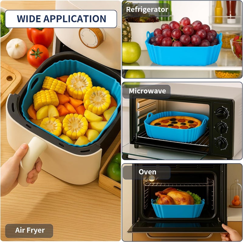 Boribim 9 Inch Large Air Fryer Silicone Liners - 2 PCS Square Reusable AirFryer Basket Liners for 5-8QT Air fryer, Air fryer Accessories for Baking Roasting Microwave (Red + Blue) - Image 5