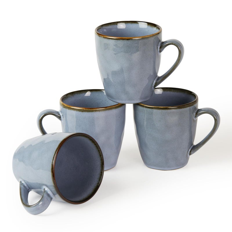 famiware Coffee Mugs Set of 4, Ocean Round 11.5oz Coffee Cup Set with Handle for Cocoa, Milk, Hot Chocolate, Tea or Water, Stoneware Cups for Kitchen, Reactive Glaze, Microwave Dishwasher Safe, Blue - Image 1
