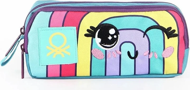 يونايتد كولورز أوف بينتيون Rainbow Patterned Triple School Bag Set (Single Compartment Backpack, Double Compartment Pencil Bag, Lunch Bag)