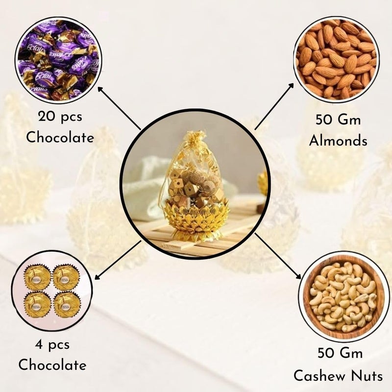 Satyam Kraft SATYAM KRAFT 6 Pcs Mini Acrylic Lotus Golden Decorative Boxes | Multipurpose Gift Packaging for Wedding, Pooja, Haldi, Mehendi, Return Gifts, Dry Fruits, Sweets, Potli & Festive Hampers | Traditional Favor potli (Gold, Round, 14 x 7.5 cm)  - Image 3