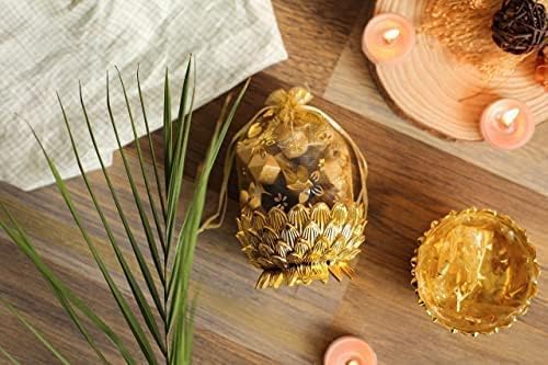 Satyam Kraft SATYAM KRAFT 6 Pcs Mini Acrylic Lotus Golden Decorative Boxes | Multipurpose Gift Packaging for Wedding, Pooja, Haldi, Mehendi, Return Gifts, Dry Fruits, Sweets, Potli & Festive Hampers | Traditional Favor potli (Gold, Round, 14 x 7.5 cm)  - Image 4