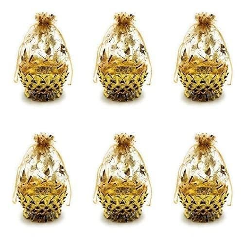 Satyam Kraft SATYAM KRAFT 6 Pcs Mini Acrylic Lotus Golden Decorative Boxes | Multipurpose Gift Packaging for Wedding, Pooja, Haldi, Mehendi, Return Gifts, Dry Fruits, Sweets, Potli & Festive Hampers | Traditional Favor potli (Gold, Round, 14 x 7.5 cm)  - Image 1