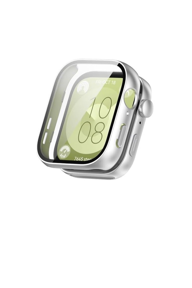 Case Compatible with Huawei Watch Fit 3 (2024), PC Case with Glass Screen Protector [Scratch-Resistant, All-Round Protection, HD Ultra Thin] Huawei Watch Fit 3 Cover (Matte Silver)