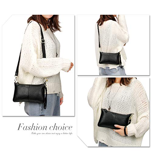 Artwell Genuine Leather Clutch Wallet For Women Wristlet Envelop Crossbody Purse Card Shoulder Bag (Black) - Image 2