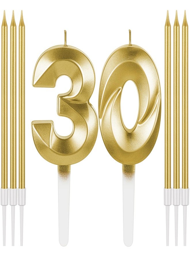 Mtlee Gold 30th Birthday Candles Set for Cakes Including Thin Metallic and Number Birthday Candles for Anniversary Celebration Party Topper Decorations Men Women - Image 1