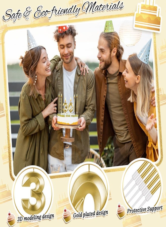 Mtlee Gold 30th Birthday Candles Set for Cakes Including Thin Metallic and Number Birthday Candles for Anniversary Celebration Party Topper Decorations Men Women - Image 3