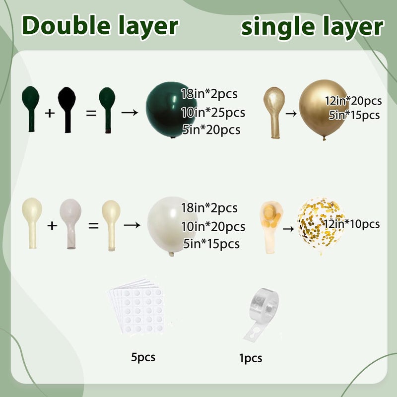 PUFFLD Emerald Green and Gold Balloons Arch Kit, Double Stuffed Dark Hunter Forest Green Pearl Sand White Metallic Gold Balloons for Jungle Wedding Birthday Graduation Party St. Patrick's Day Decorations - Image 2