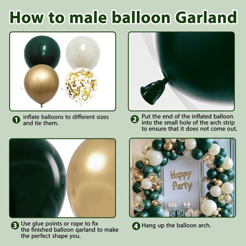 PUFFLD Emerald Green and Gold Balloons Arch Kit, Double Stuffed Dark Hunter Forest Green Pearl Sand White Metallic Gold Balloons for Jungle Wedding Birthday Graduation Party St. Patrick's Day Decorations - Image 4