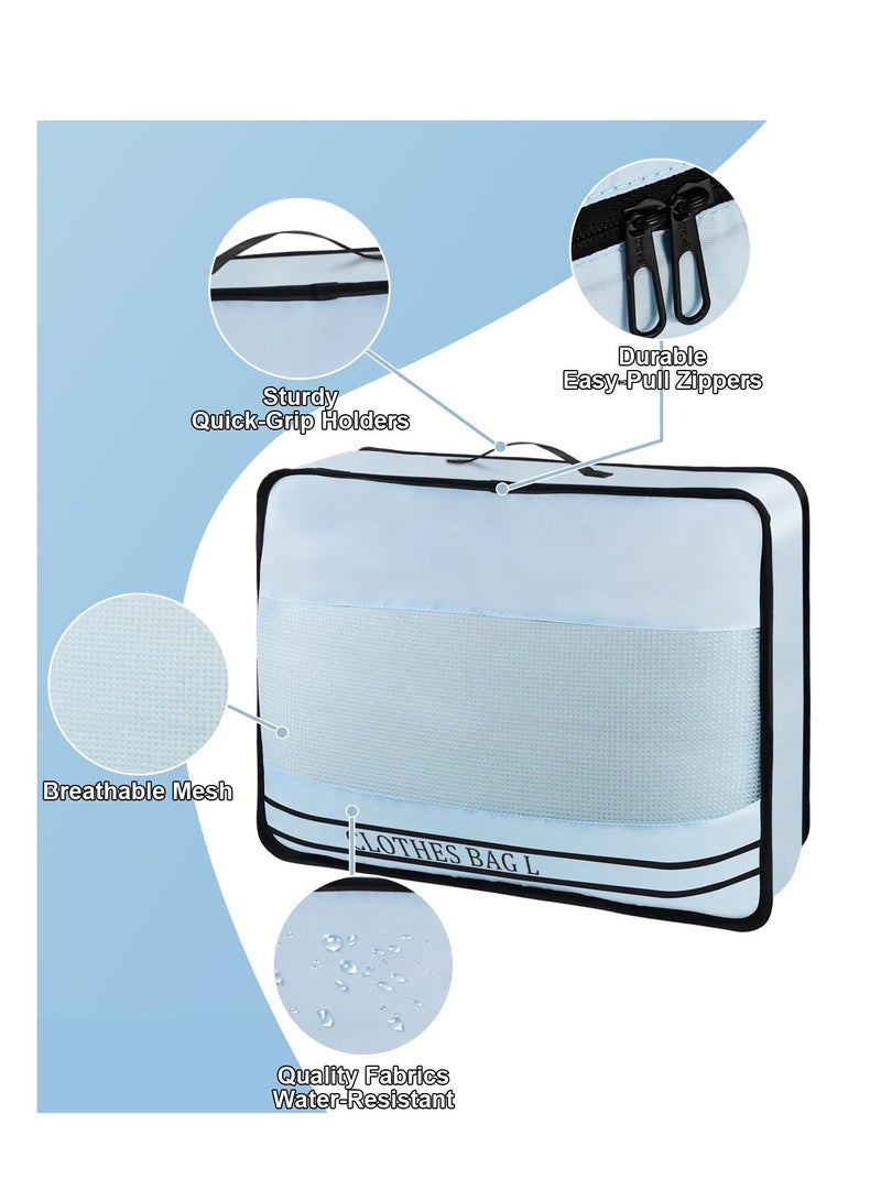 Excefore 9 مجموعة من مكعبات التعبئة منظم الأمتعة، حقيبة أساسية خفيفة للسفر لملحقات السفر، سحاب شبكي خفيف، حقائب سفر موفرة للمساحة للملابس، الأحذية، الحقائب، زرقاء - Image 4
