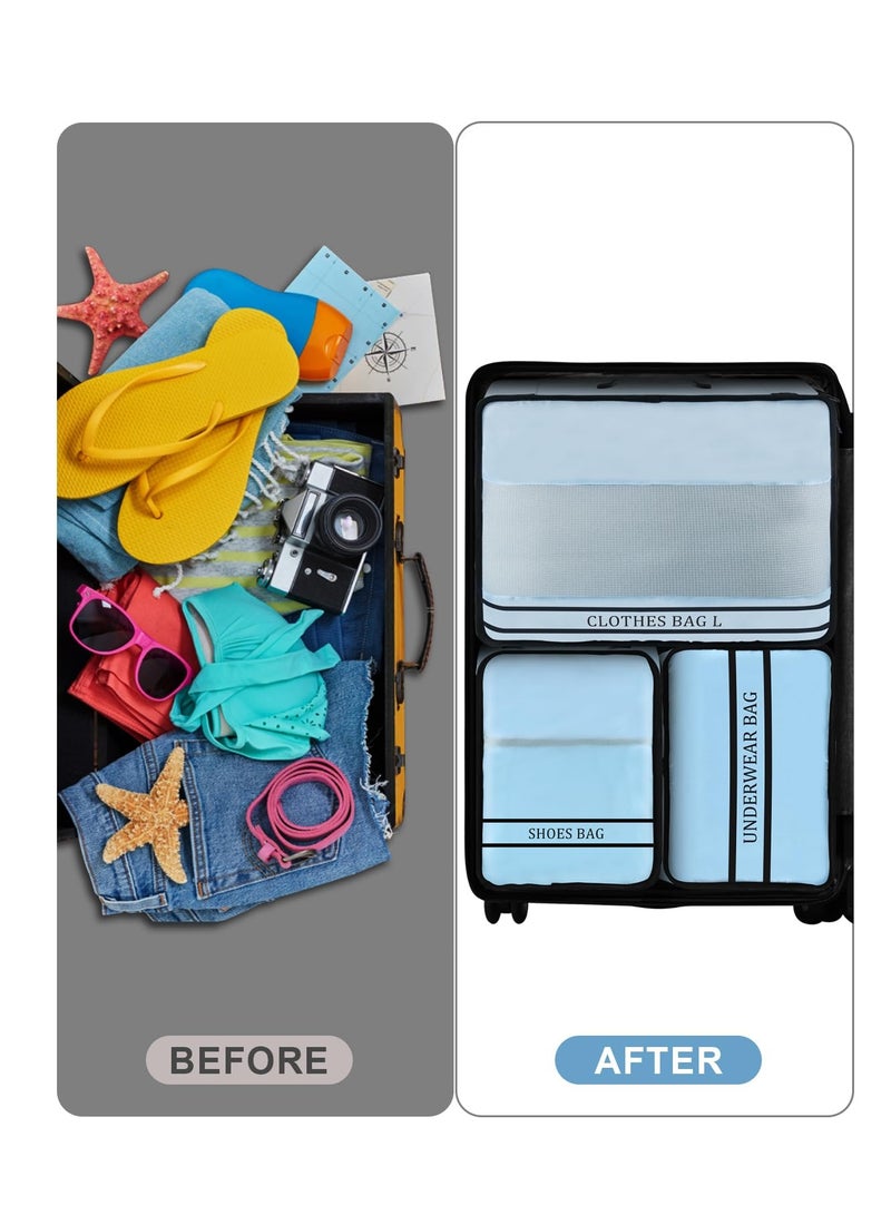 Excefore 9 مجموعة من مكعبات التعبئة منظم الأمتعة، حقيبة أساسية خفيفة للسفر لملحقات السفر، سحاب شبكي خفيف، حقائب سفر موفرة للمساحة للملابس، الأحذية، الحقائب، زرقاء - Image 5