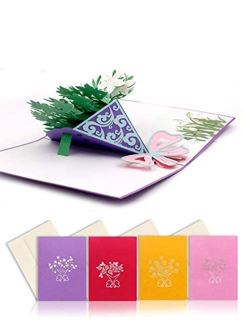 Zikra 4 pcs Pop Up Cards, 3D Greeting Cards, with 4pcs Envelopes - Image 2