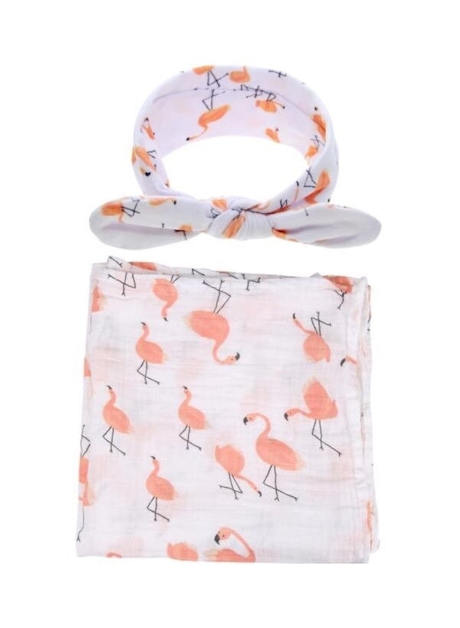 NIBEMINENT 2-Piece Printed Baby Swaddle Blanket And Headband Set