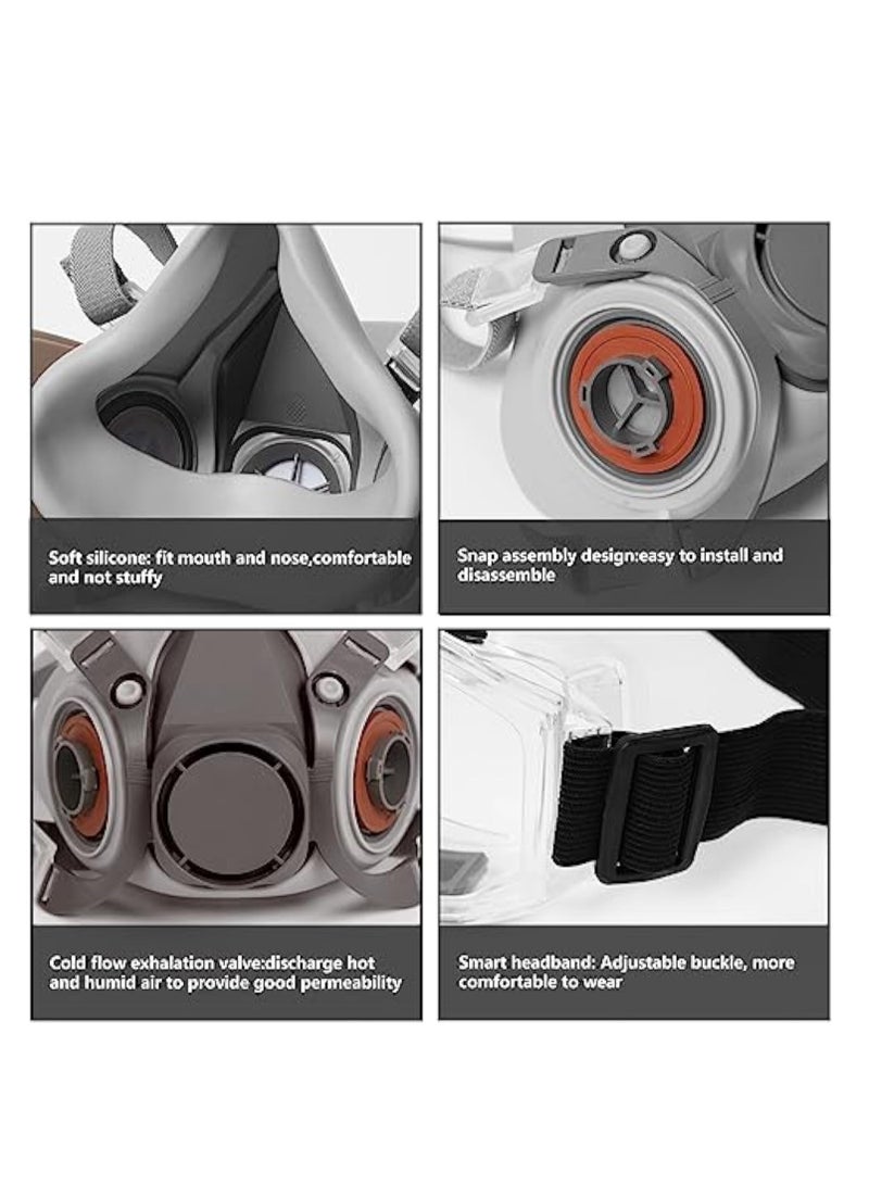 قناع تنفس، قناع قابل لإعادة الاستخدام، قناع نصف الوجه للغاز، مع نظارات أمان، حماية تنفس احترافية، للرسم، أبخرة عضوية، اللحام، الصقل، الأعمال الخشبية وغيرها من الحماية - Image 3