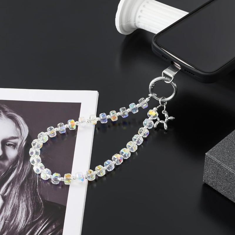 KHOLAD Crystal Phone Wrist Strap Phone Charm Chain Keychain Beaded Cellphone Lanyard with Tether Tab Hands-Free Wristlet Bracelet Wrist Grip Strap for Women - Image 2