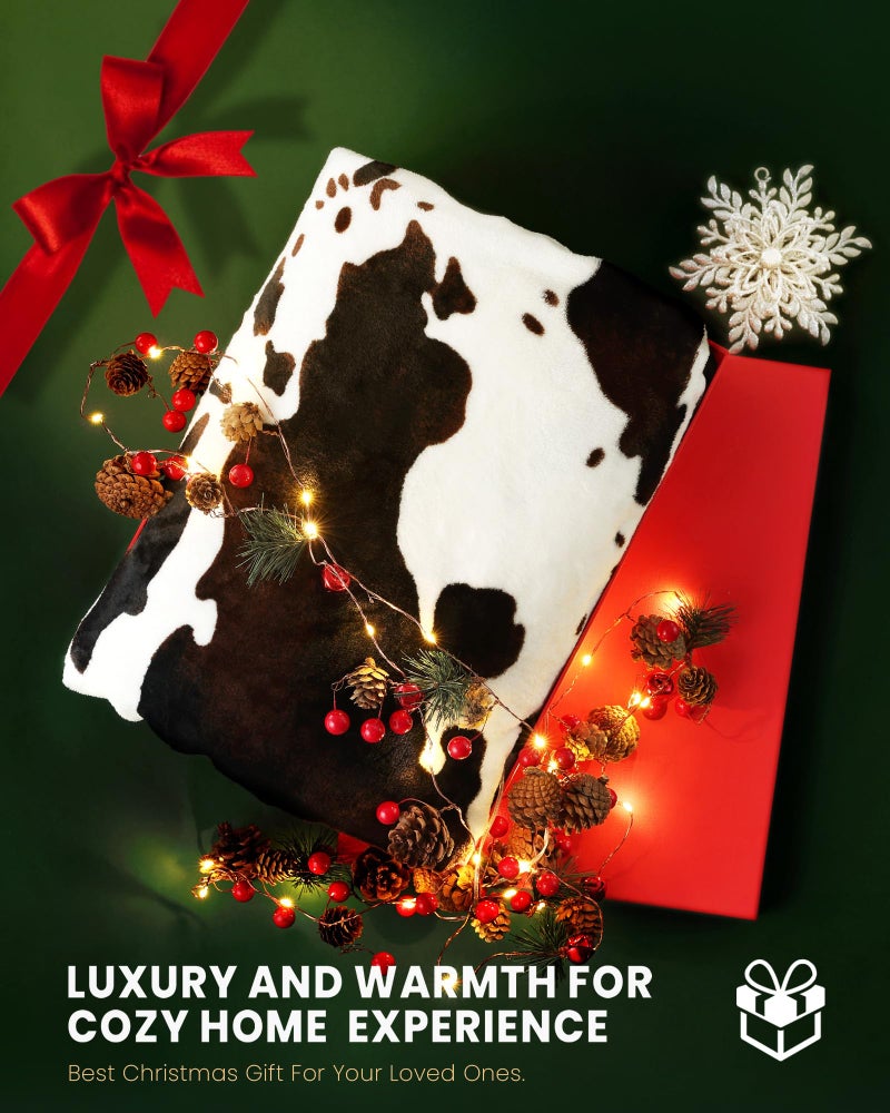 blunique Cow Print Blanket Ultra Soft Flannel Throw Blanket for Couch Bed, Cute Cozy Lightweight All-Season Fleece Blanket, Gift for Women & Girls, 50Ã—60 Inches Black & White - Image 5